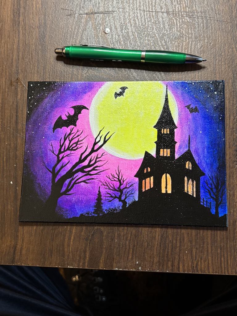 Spooky Haunted House Glow Canvas Art Wall Hanging Home Decor Horror True Crime