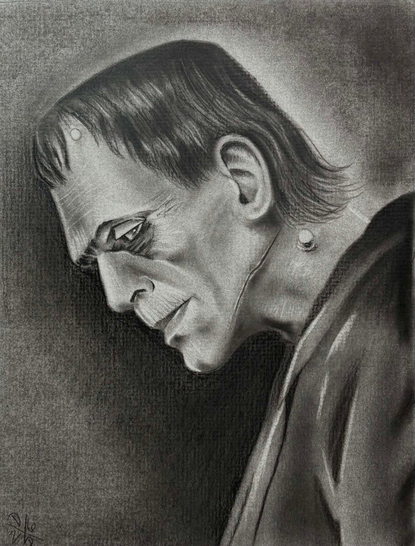 ORIGINAL Frankenstein Universal Horror Charcoal Art Print Wall Hanging Home Decor