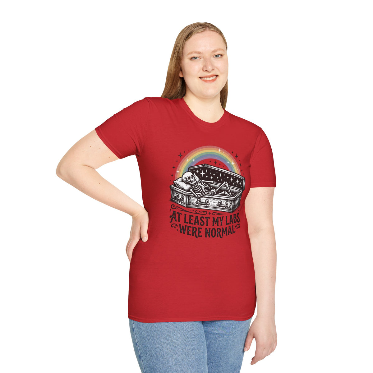 At Least My Labs Were Normal T-Shirt Coffin Skeleton Rainbow Medical Humor