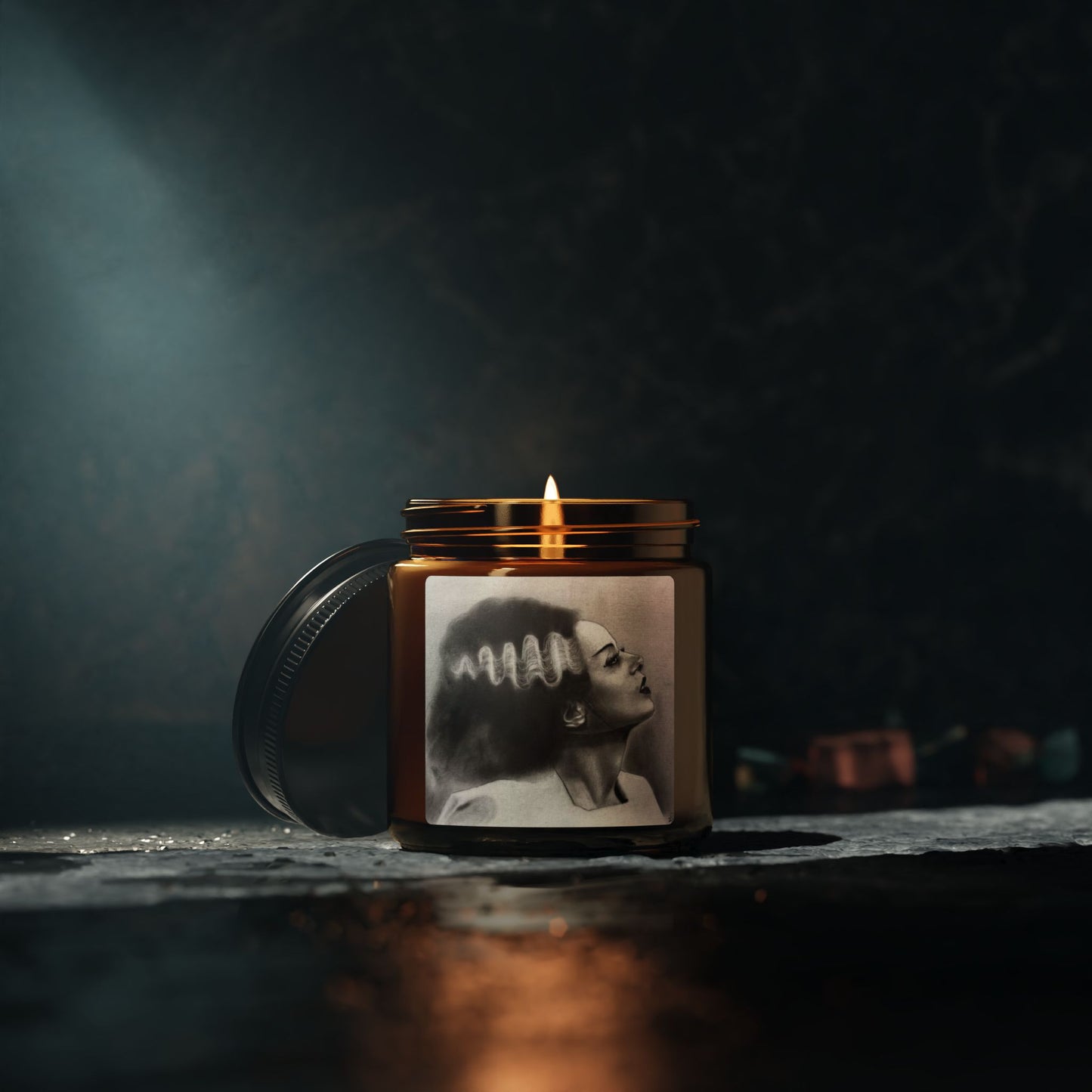 Bride of Frankenstein Portrait Candle | Amber Jar Soy Candle