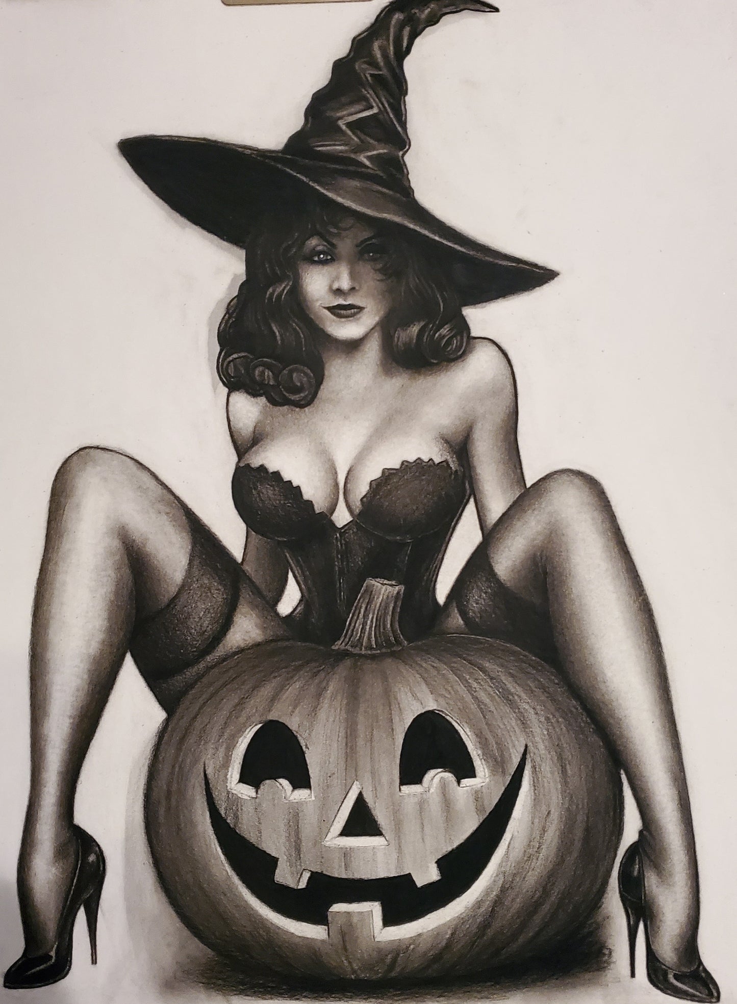 Halloween Witch Pin Up Pumpkin Art Print Horror Wall Hanging