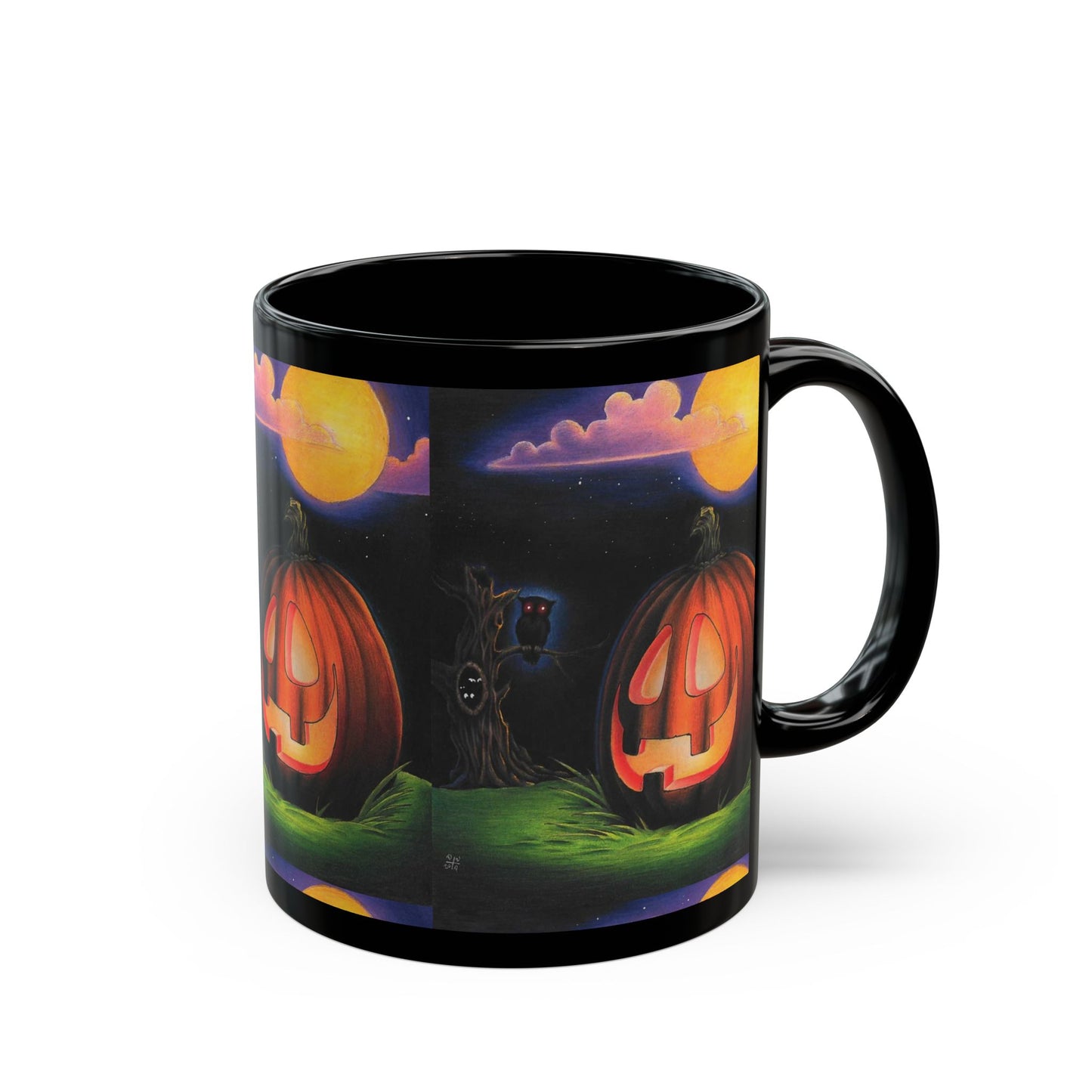Original Art Jack-o'-Lantern Night Pumpkin Mug Halloween Black Coffee Mug