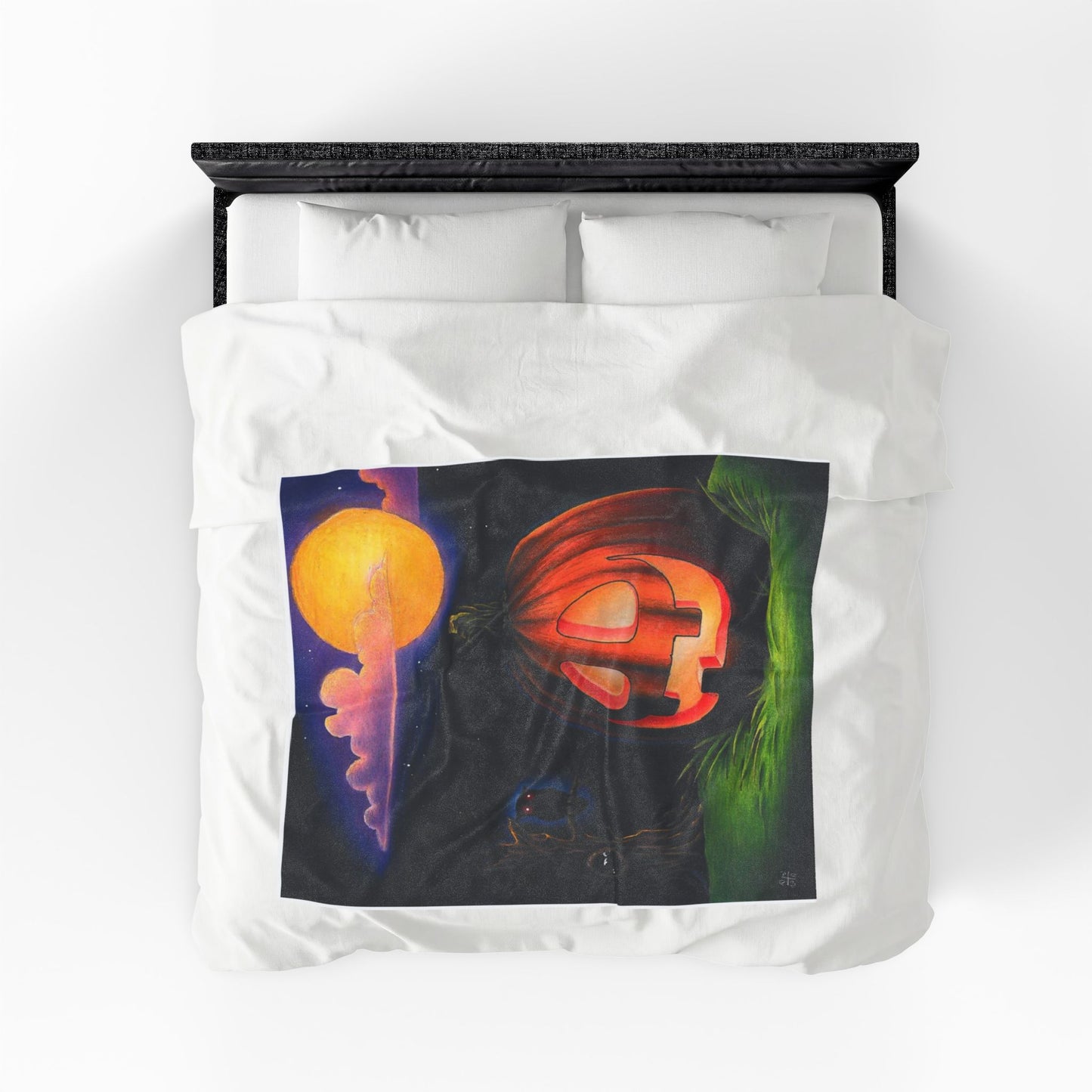 Halloween Pumpkin Velveteen Plush Blanket – Jack-O’-Lantern Moonlit Throw Home Decor
