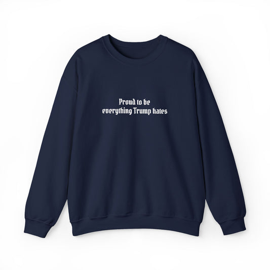 Proud to Be Everything Trump Hates Embroidered Sweatshirt Political Crew Neck Unisex Clothing Anti Maga