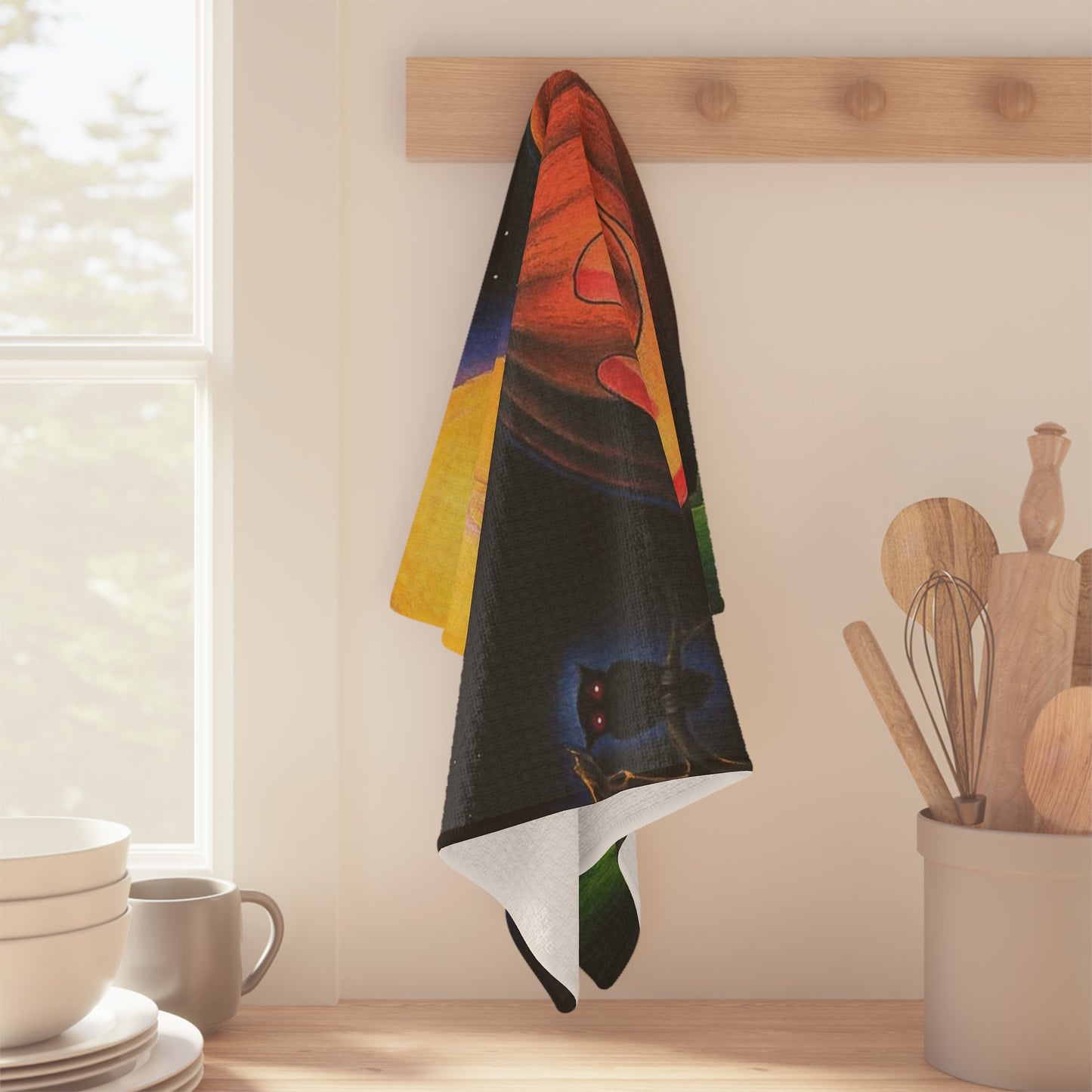 Jack-o'-Lantern Pumpkin Microfiber Tea Towel Halloween Moonlit Scene Spooky Home Decor