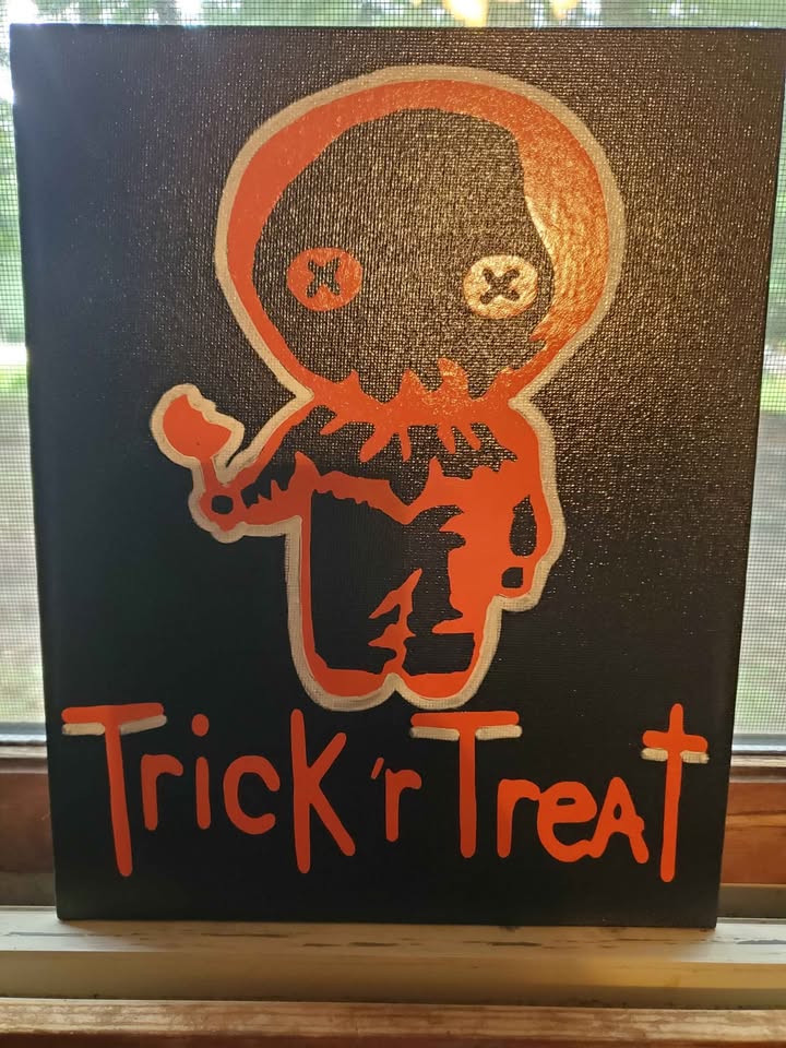Sam Trick r Treat Horror Sign Canvas Painting Halloween Metaphysical