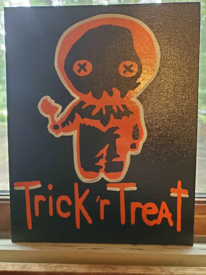 Sam Trick r Treat Horror Sign Canvas Painting Halloween Metaphysical