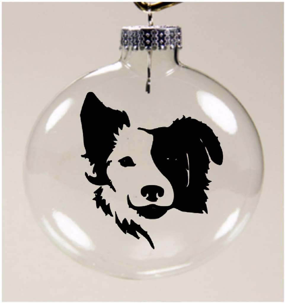 Border Collie Dog Face Clear Christmas Ornament Shatterproof
