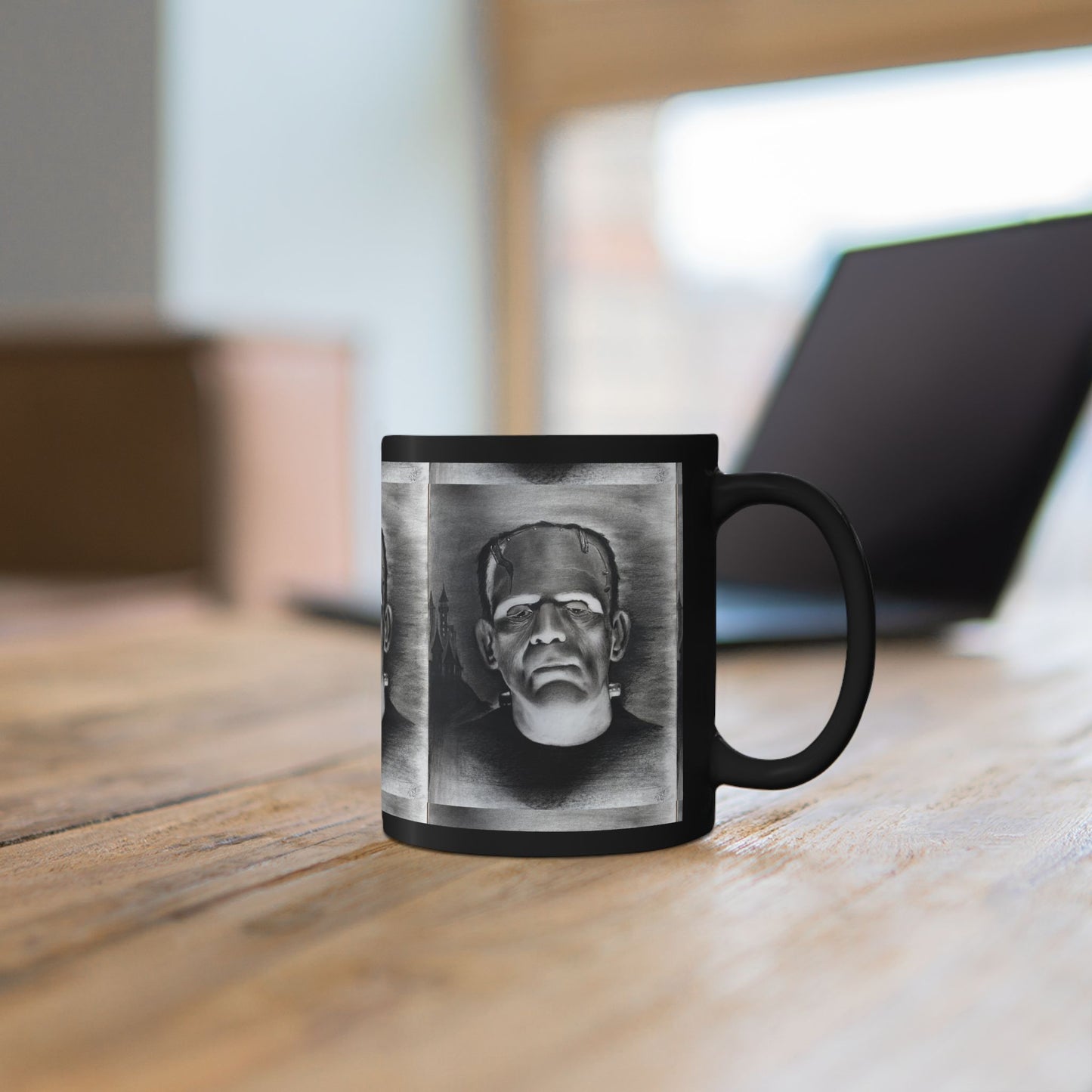 Frankenstein Portrait Black Mug | Horror Monster Coffee Cup