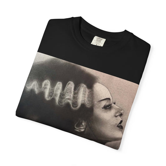 Bride of Frankenstein Portrait T-shirt | Vintage Horror Original Art Illustration Clothing Gothic