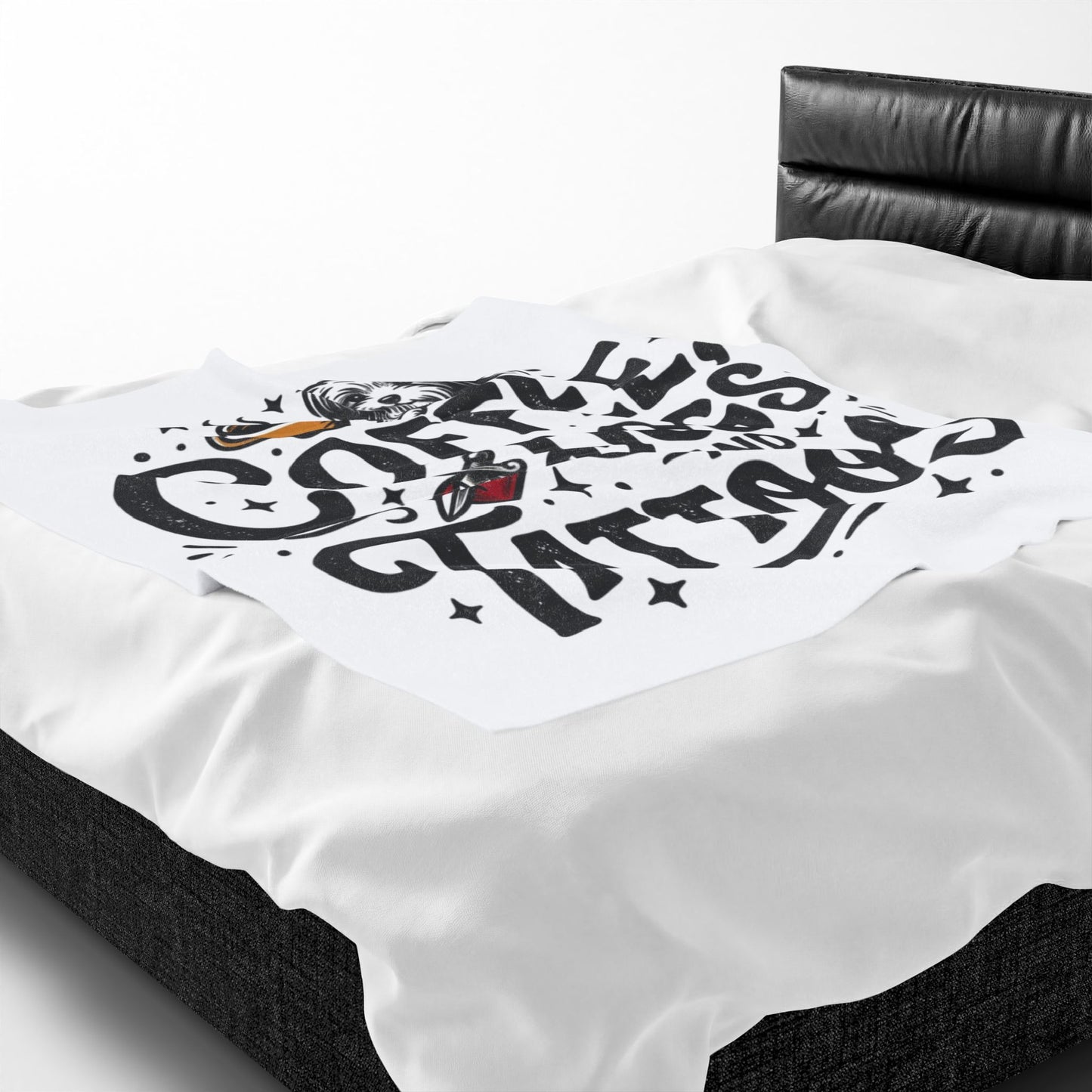 Coffee Dogs and Tattoos Velveteen Blanket | Dog Lover Coffee Design
