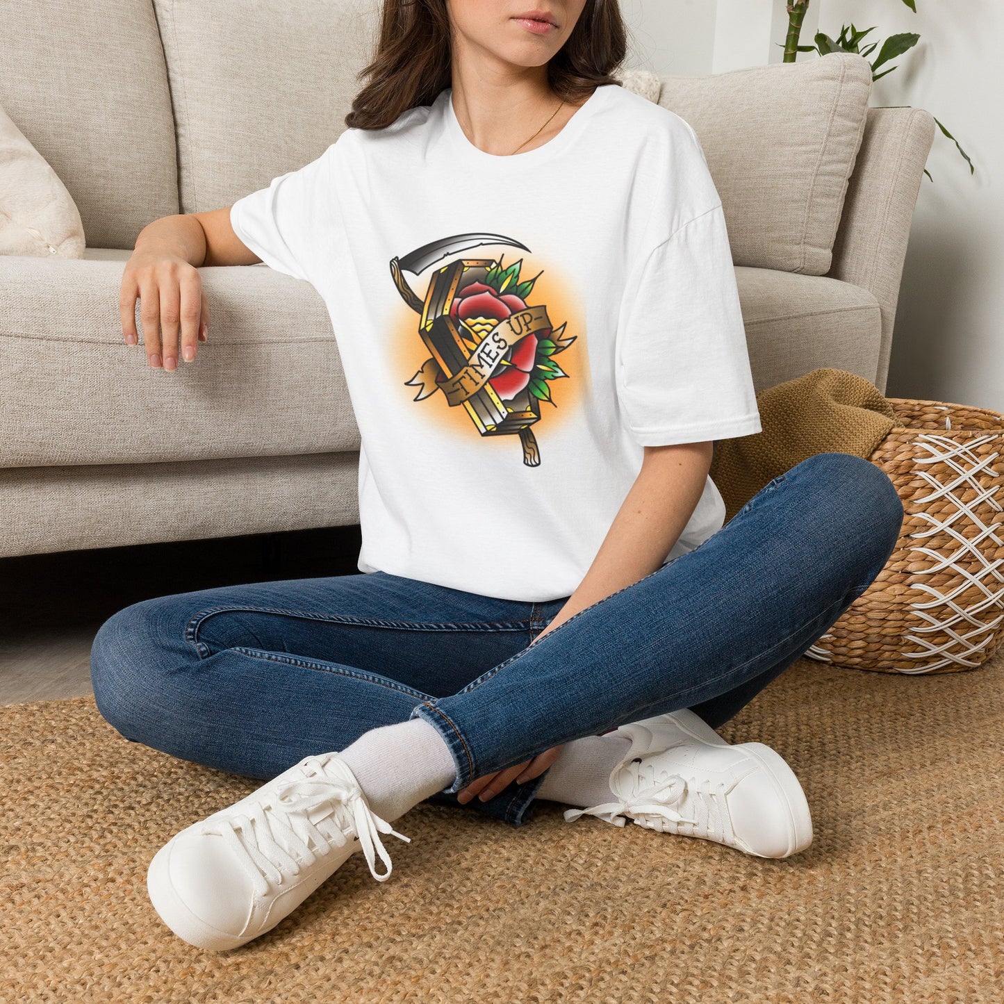 Time's Up Rose Coffin Scythe T-Shirt Traditional Tattoo Style Alternative Goth Clothing