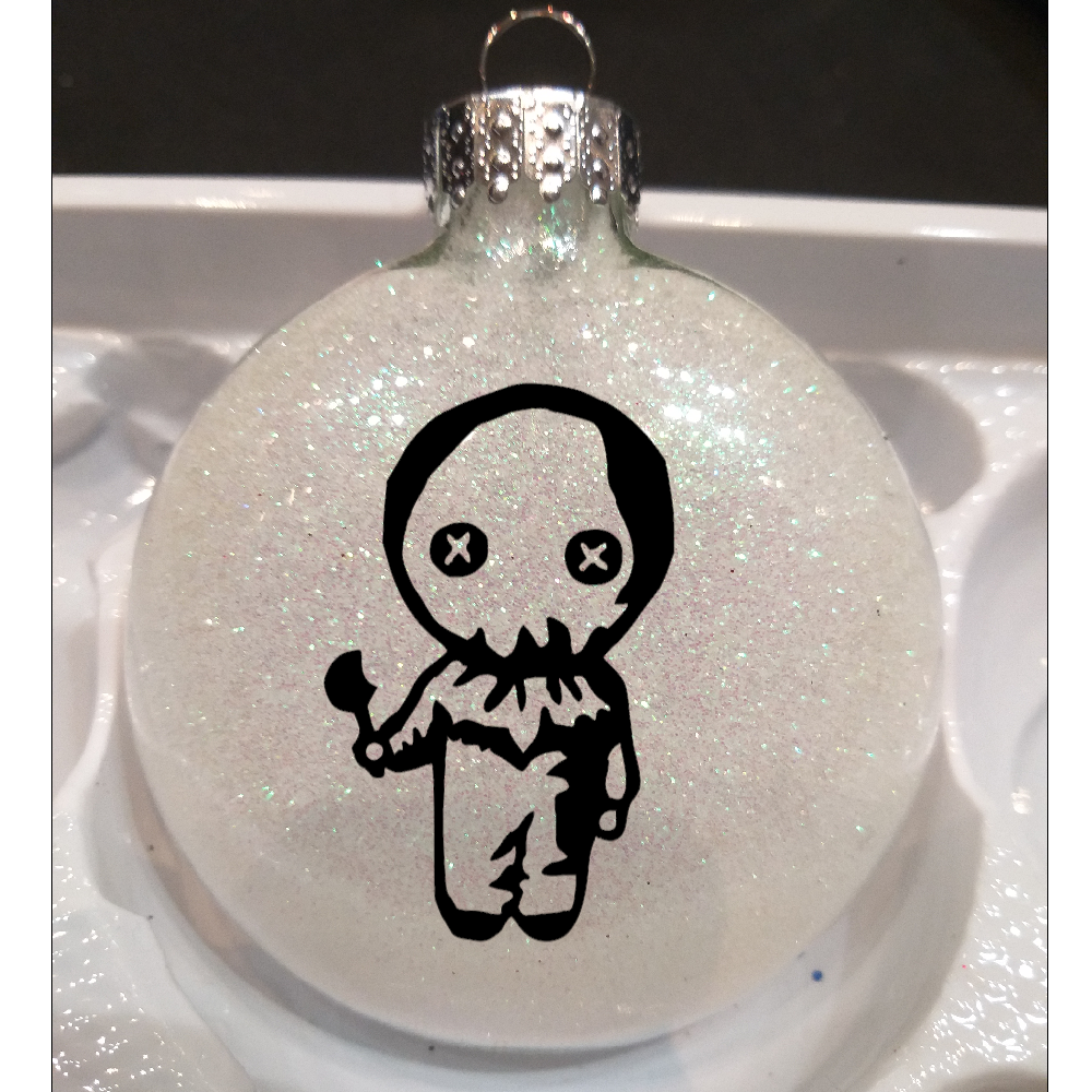Sam Trick r Treat Glitter Christmas Ornament Shatterproof Horror Halloween Metaphysical