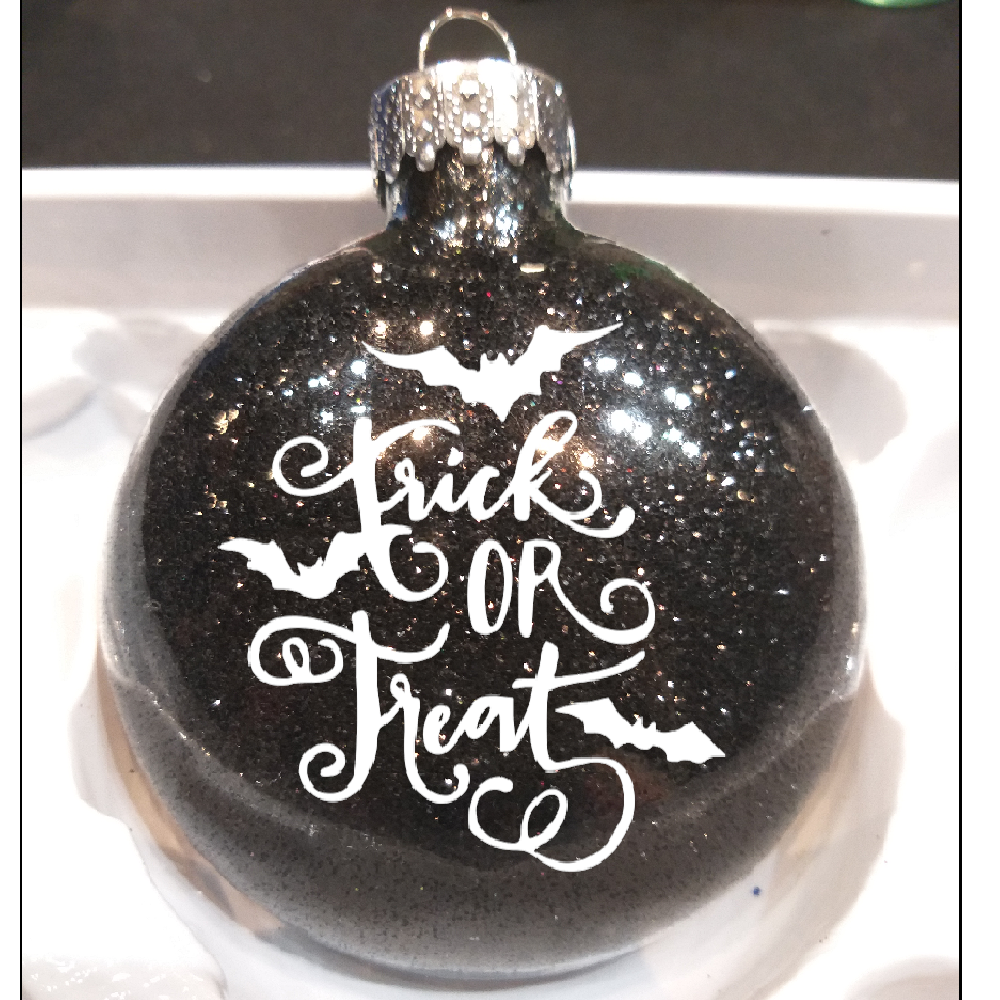 Trick or Treat Glitter Christmas Ornament Shatterproof Horror Halloween Metaphysical