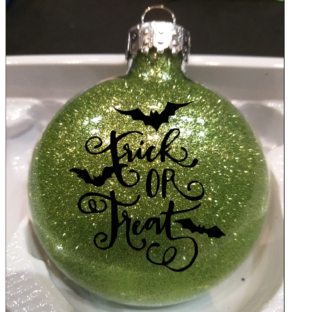 Trick or Treat Glitter Christmas Ornament Shatterproof Horror Halloween Metaphysical
