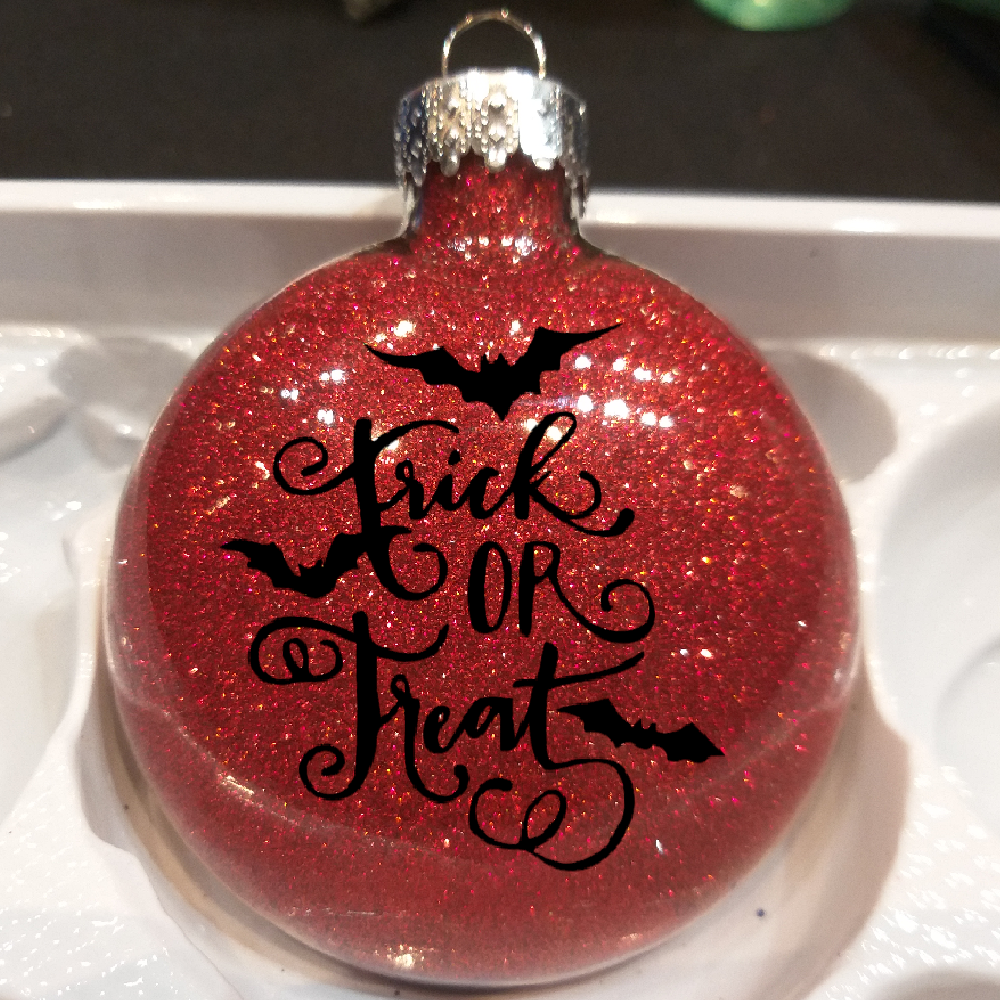 Trick or Treat Glitter Christmas Ornament Shatterproof Horror Halloween Metaphysical