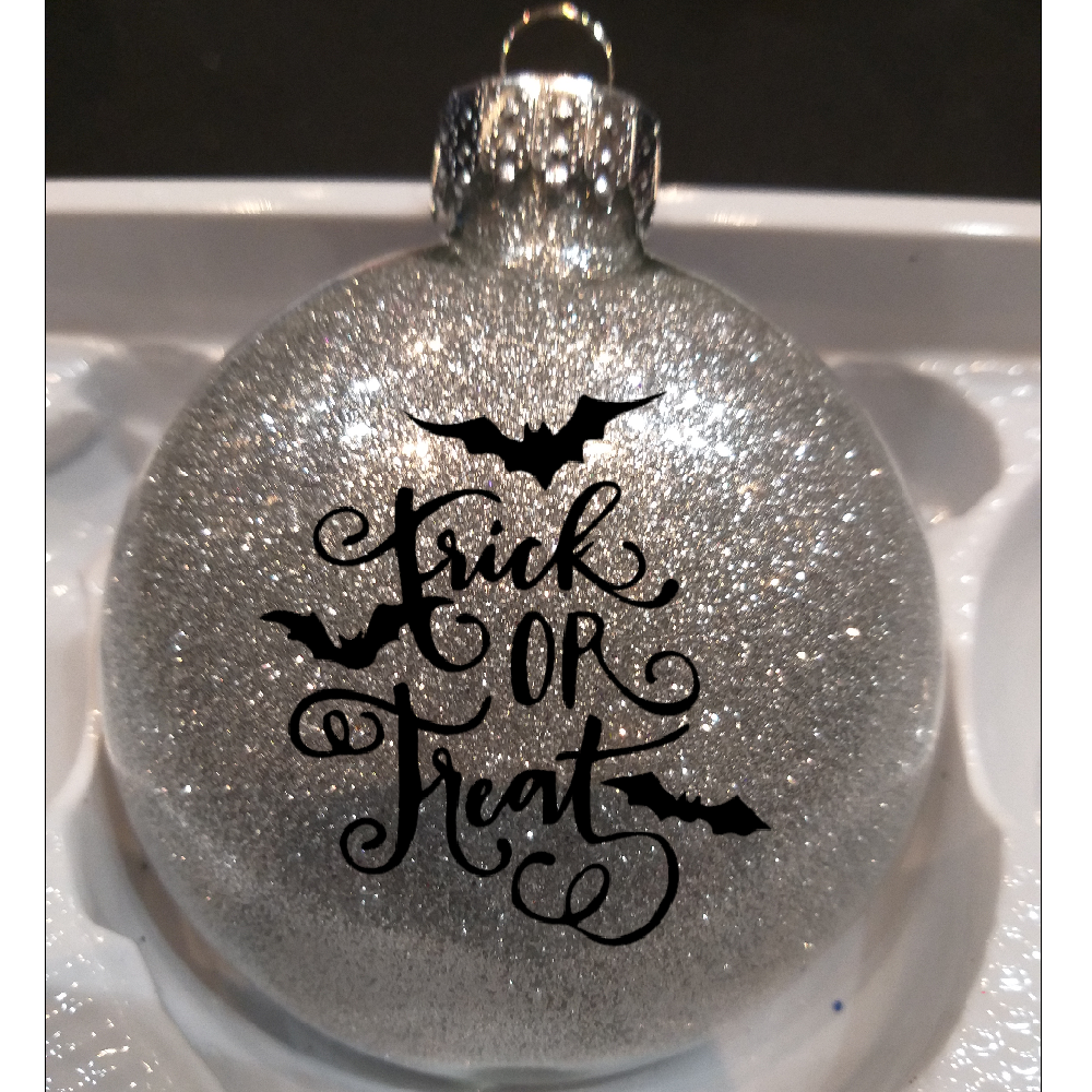 Trick or Treat Glitter Christmas Ornament Shatterproof Horror Halloween Metaphysical