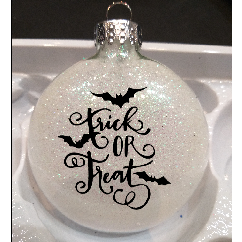 Trick or Treat Glitter Christmas Ornament Shatterproof Horror Halloween Metaphysical