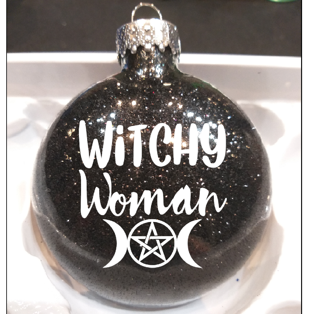 Witchy Woman Glitter Christmas Ornament Shatterproof Horror Halloween Metaphysical