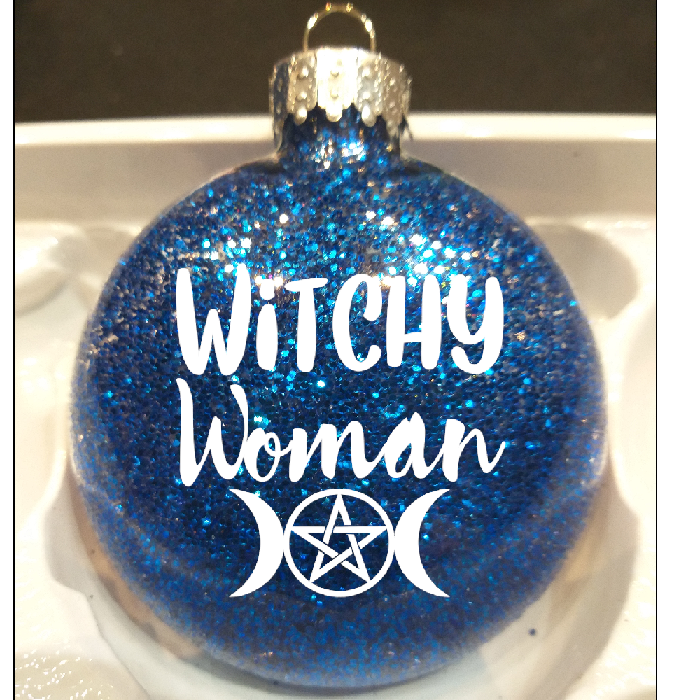 Witchy Woman Glitter Christmas Ornament Shatterproof Horror Halloween Metaphysical