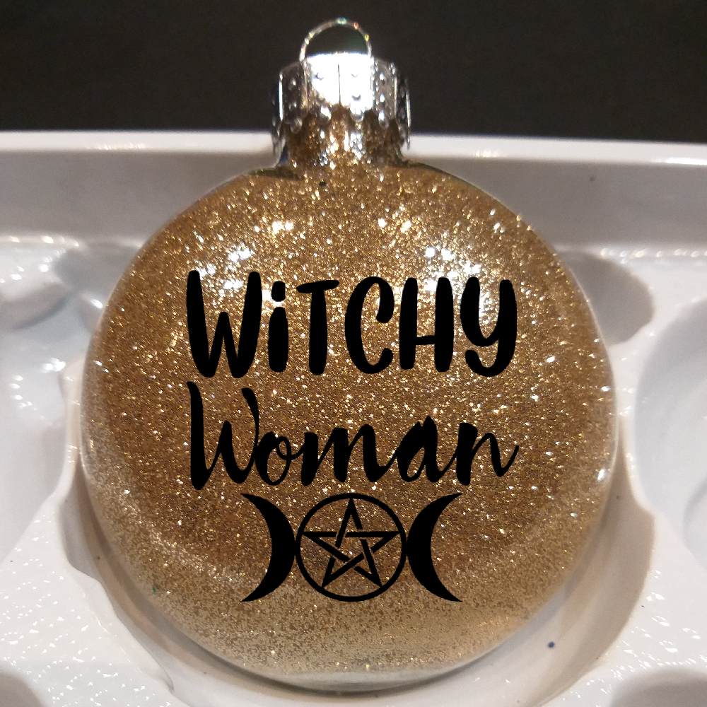 Witchy Woman Glitter Christmas Ornament Shatterproof Horror Halloween Metaphysical