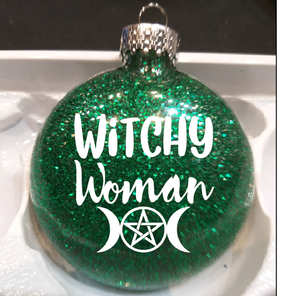 Witchy Woman Glitter Christmas Ornament Shatterproof Horror Halloween Metaphysical