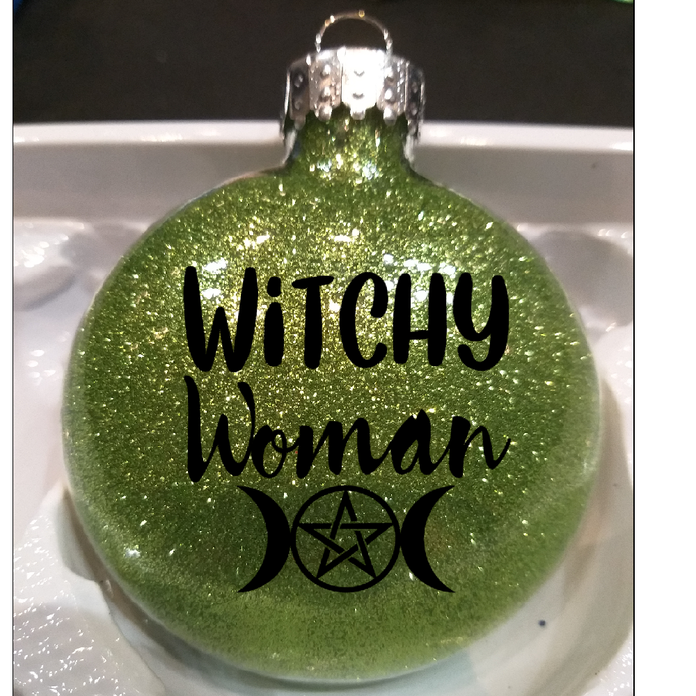 Witchy Woman Glitter Christmas Ornament Shatterproof Horror Halloween Metaphysical