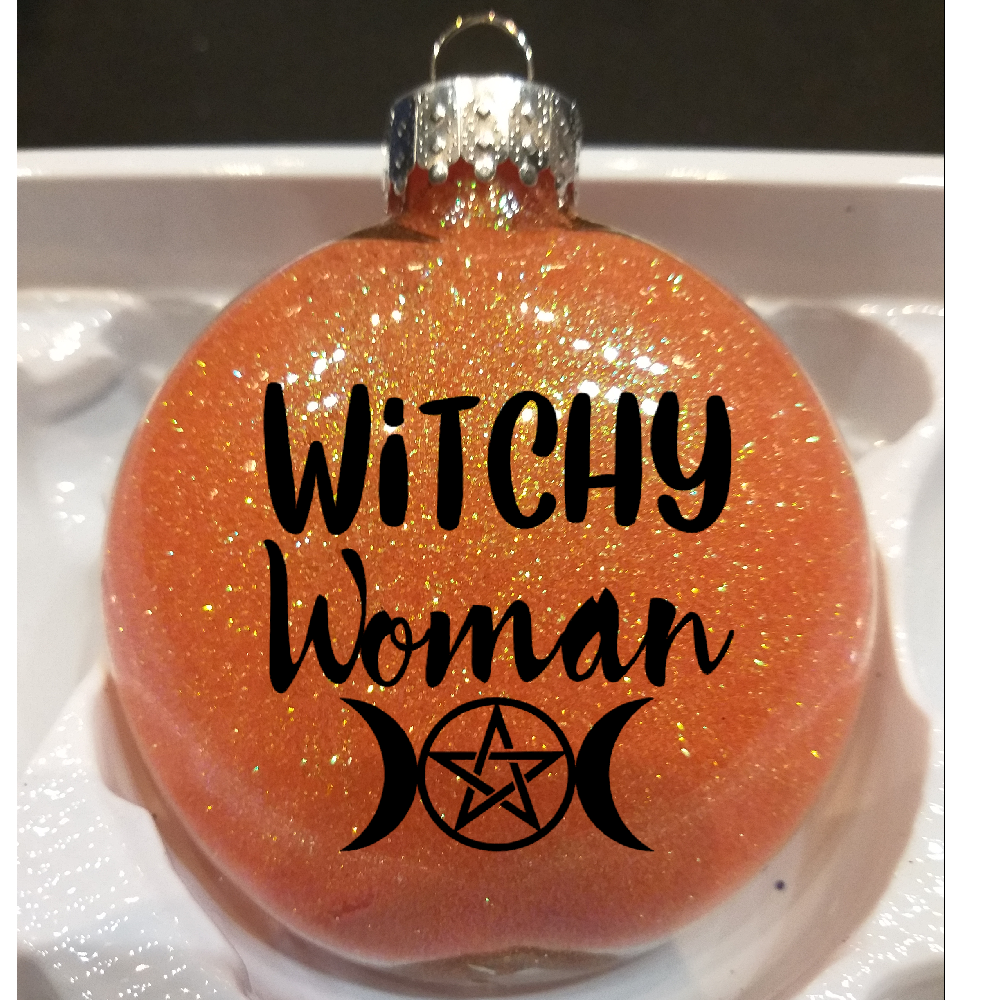 Witchy Woman Glitter Christmas Ornament Shatterproof Horror Halloween Metaphysical