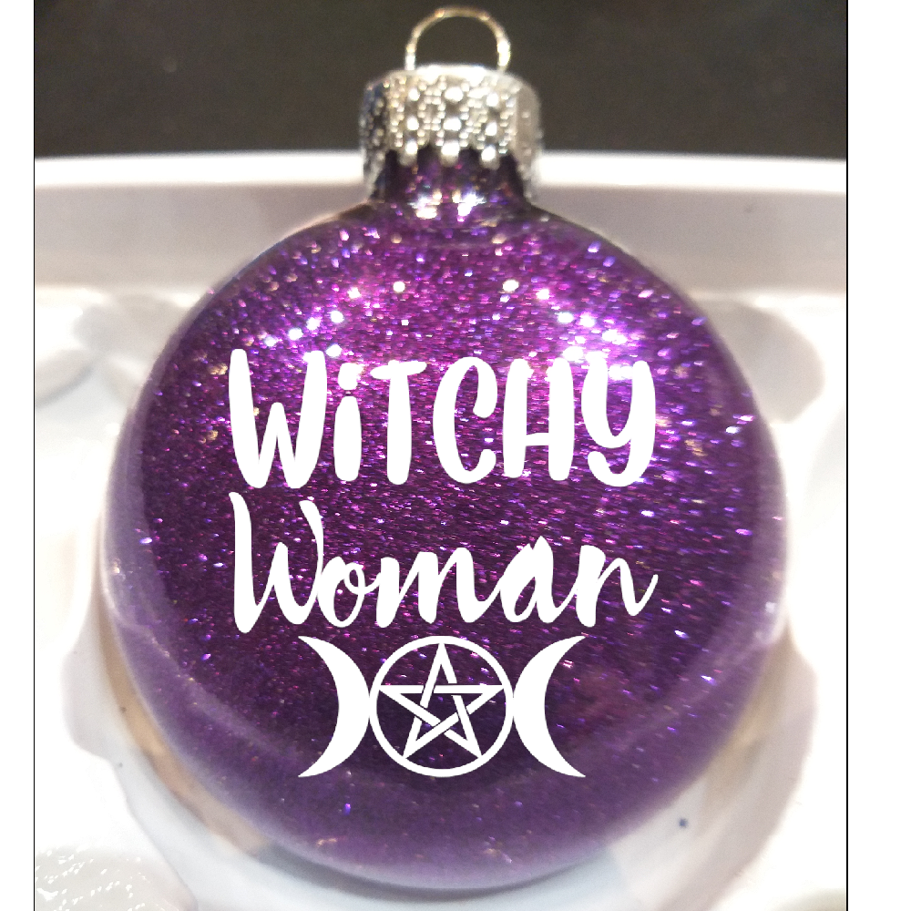 Witchy Woman Glitter Christmas Ornament Shatterproof Horror Halloween Metaphysical