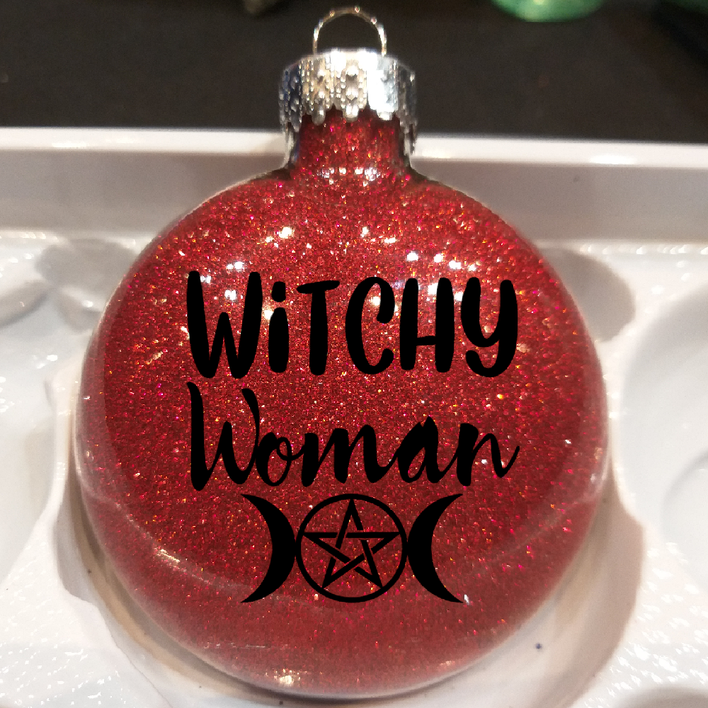 Witchy Woman Glitter Christmas Ornament Shatterproof Horror Halloween Metaphysical