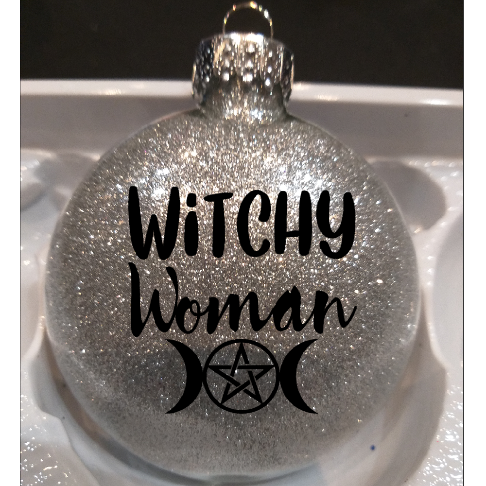 Witchy Woman Glitter Christmas Ornament Shatterproof Horror Halloween Metaphysical