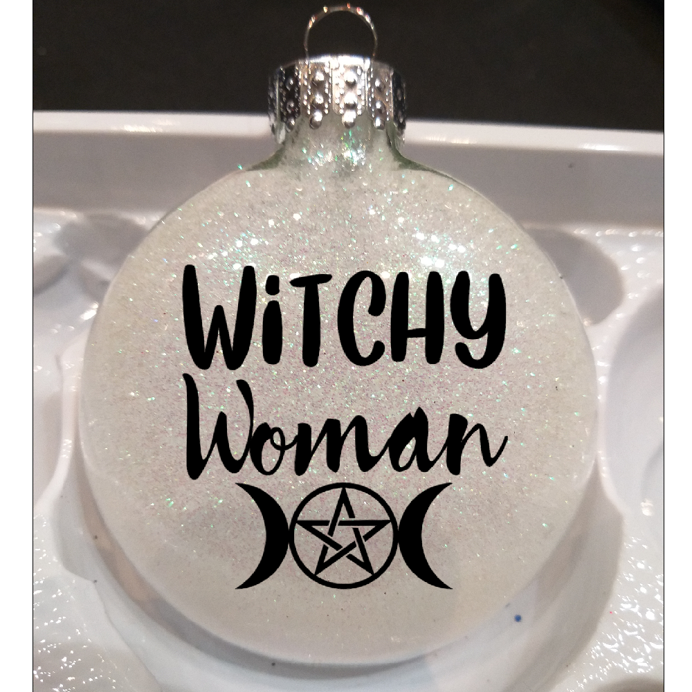 Witchy Woman Glitter Christmas Ornament Shatterproof Horror Halloween Metaphysical