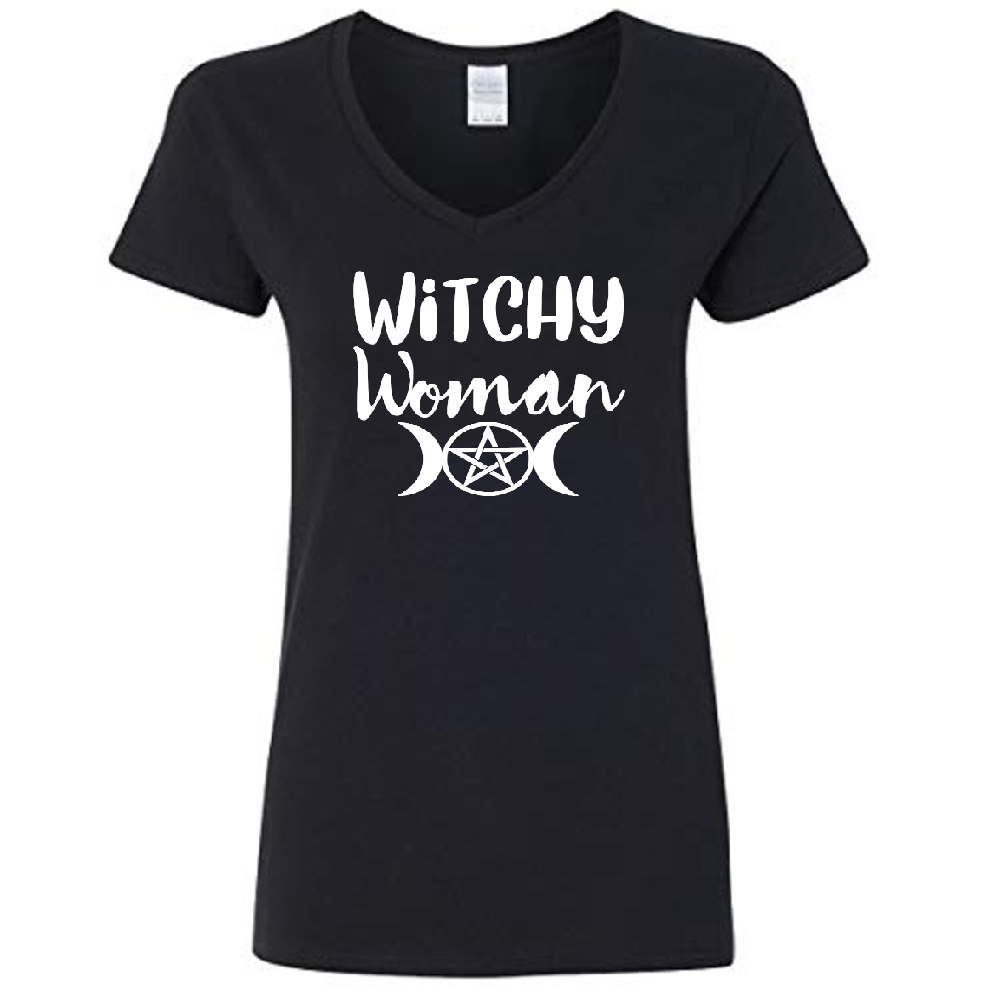Witchy Woman Womens V Neck Shirt Tee Horror Halloween