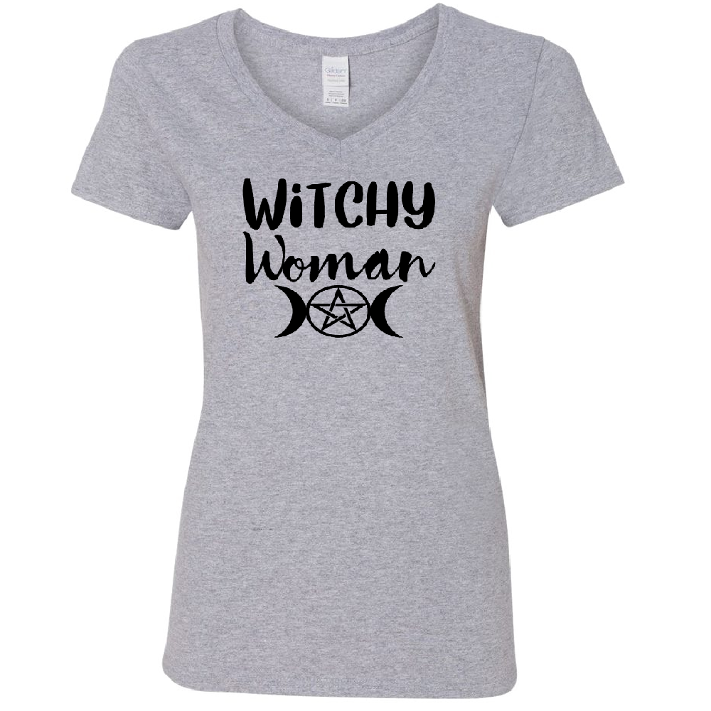 Witchy Woman Womens V Neck Shirt Tee Horror Halloween