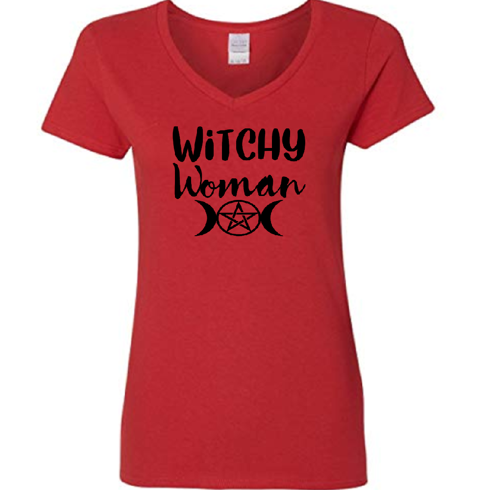 Witchy Woman Womens V Neck Shirt Tee Horror Halloween