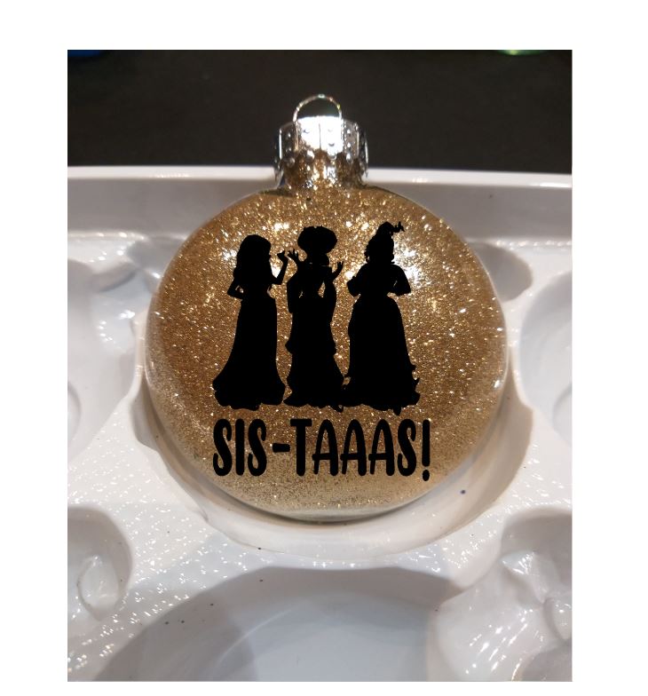 Sistahs Hocus Pocus Glitter Christmas Ornament Shatterproof Horror Halloween Metaphysical