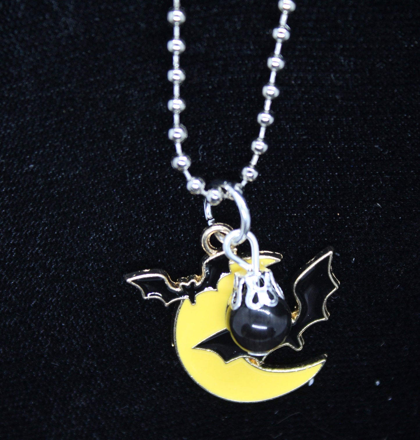 Black Cats Eye Bat Moon Necklace Crystal Witch Witchy Jewelry Witchcraft Wicca Wiccan Pagan Metaphysical