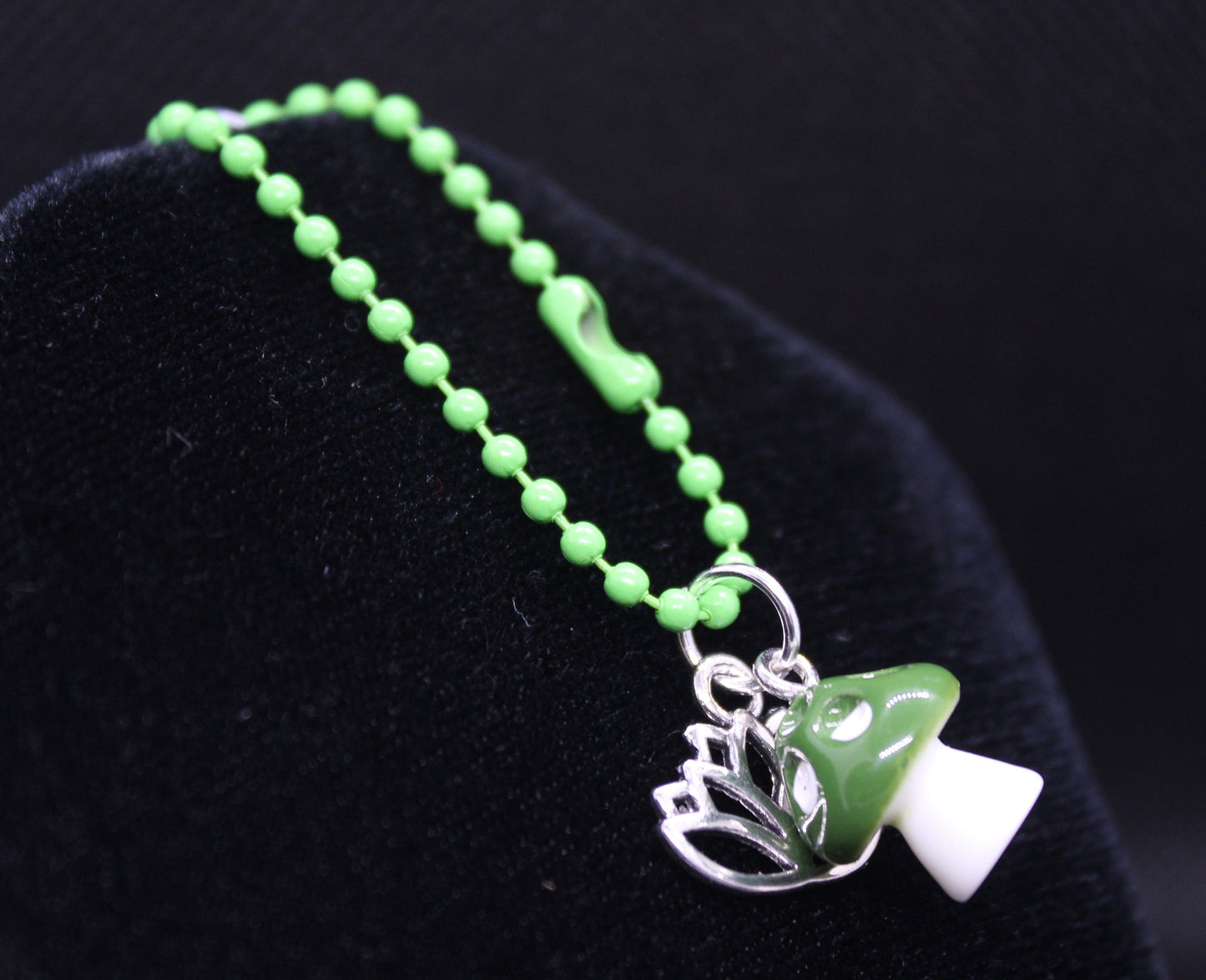 Green Mushroom Lotus Keychain Charm Zipper Pull Crystal Witch Witchy Jewelry Witchcraft Metaphysical
