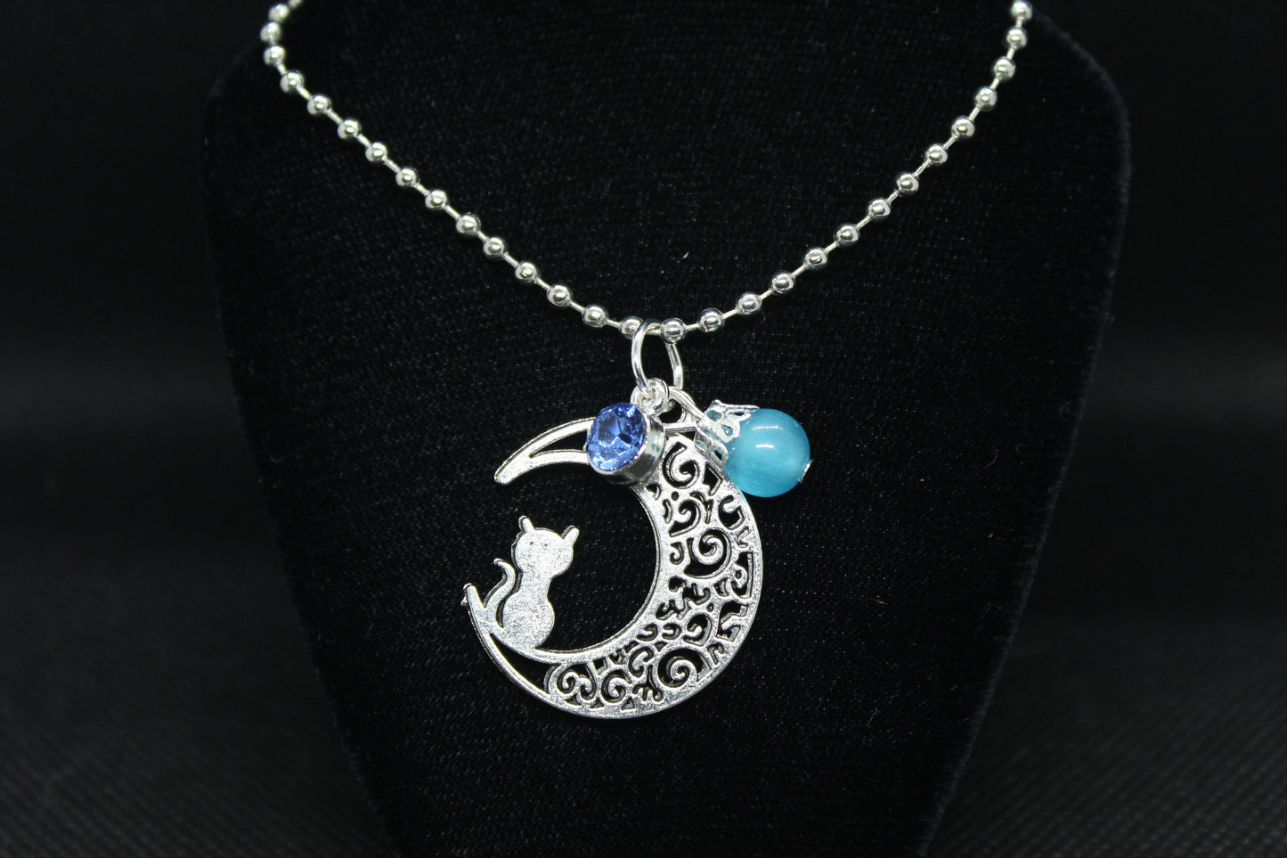 Blue Cats Eye Moon Necklace Crystal Witch Witchy Jewelry Witchcraft Wicca Wiccan Pagan Metaphysical