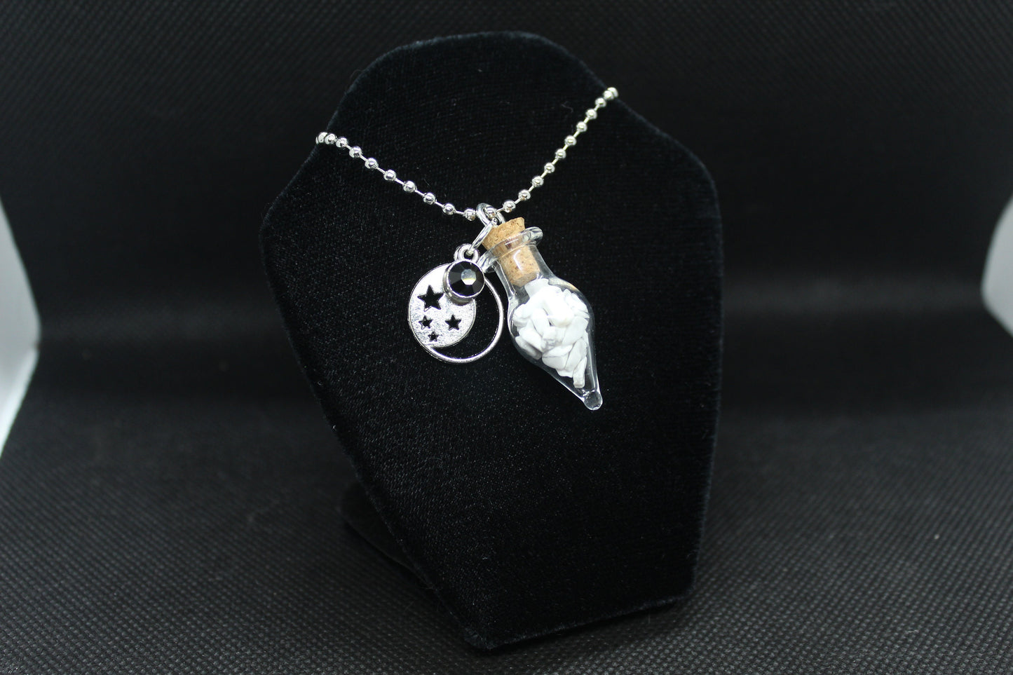 Howlite Glass Teardrop Moon Necklace Crystal Witch Witchy Jewelry Witchcraft Wicca Wiccan Pagan Metaphysical