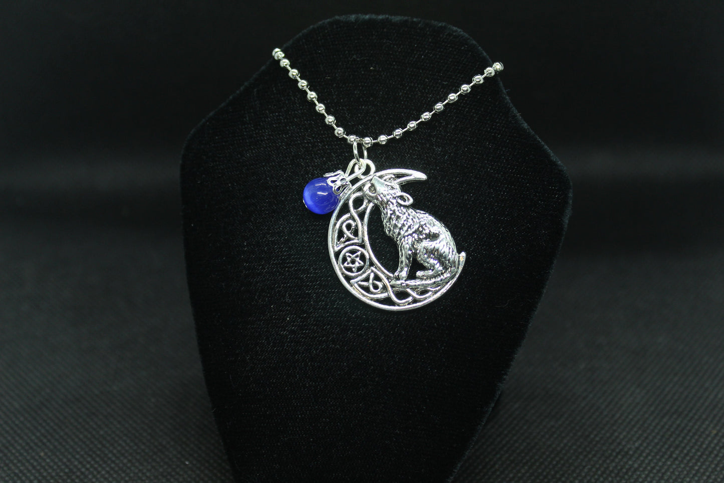 Blue Moon Howling Wolf Necklace Crystal Witch Witchy Jewelry Witchcraft Wicca Wiccan Pagan Metaphysical