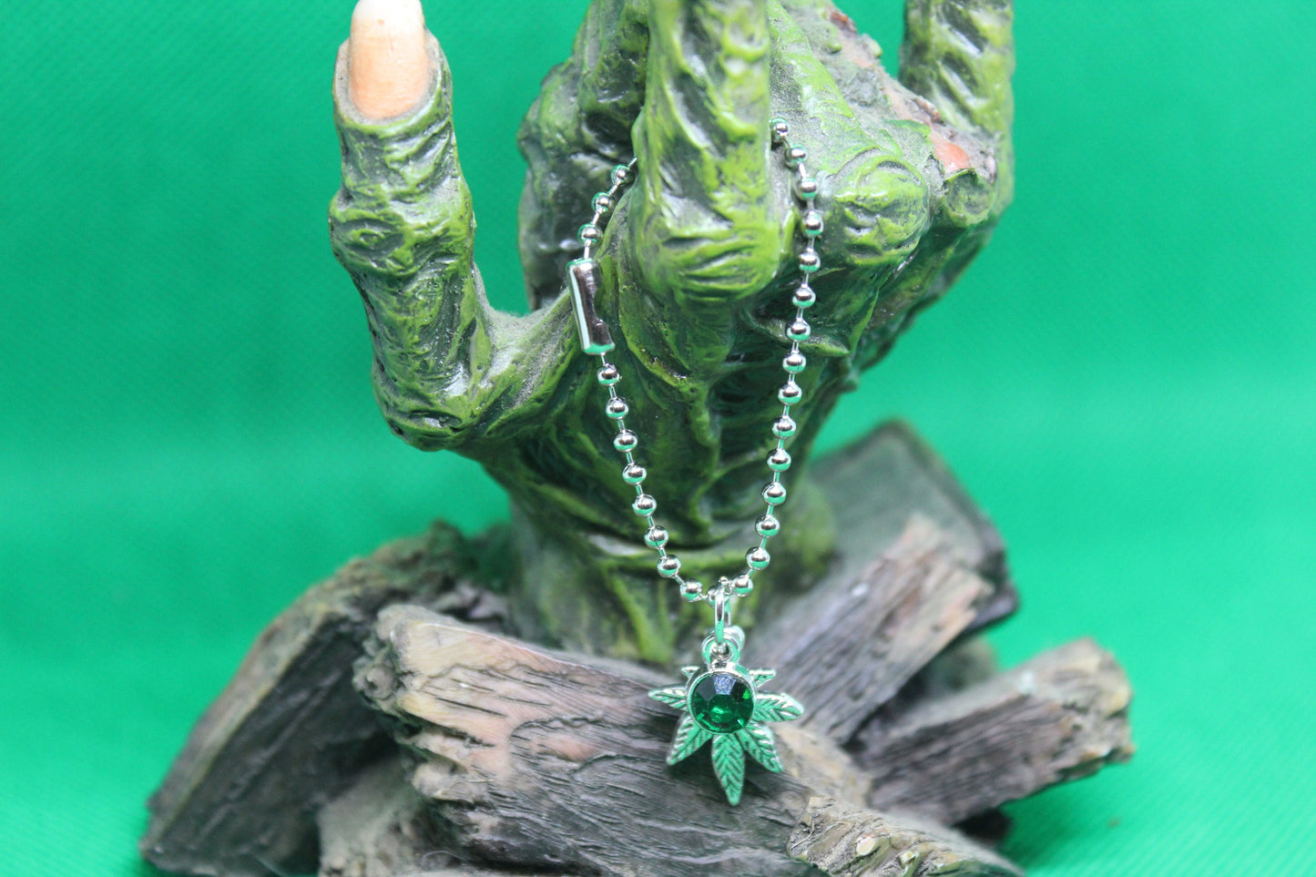 Green Cannabis Weed Keychain Charm Zipper Pull Crystal Witch Witchy Jewelry Witchcraft Metaphysical