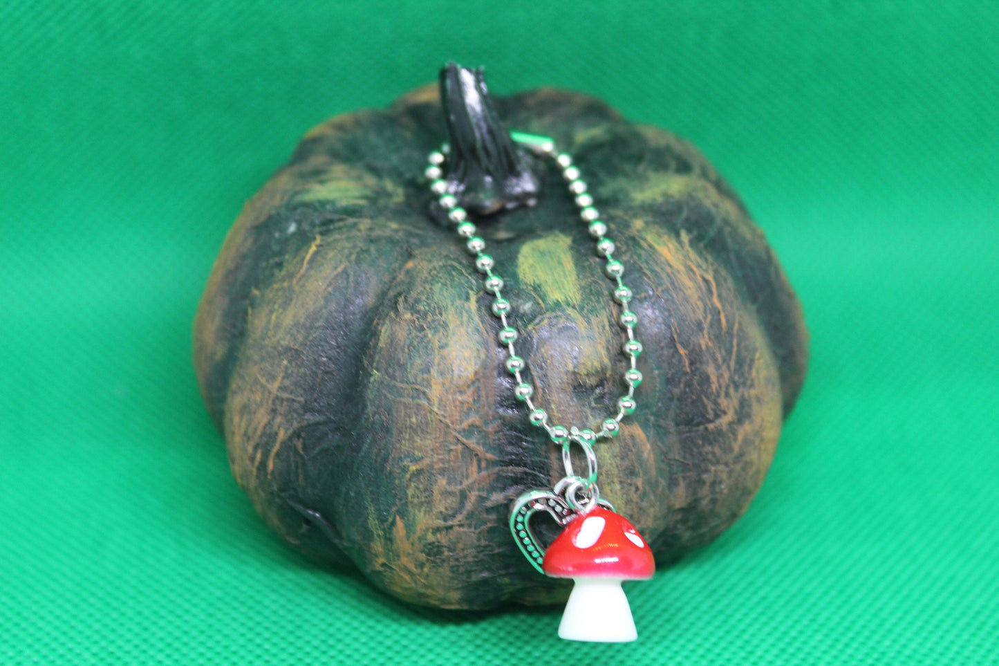 Red Mushroom Heart Keychain Charm Zipper Pull Crystal Witch Witchy Jewelry Witchcraft Metaphysical