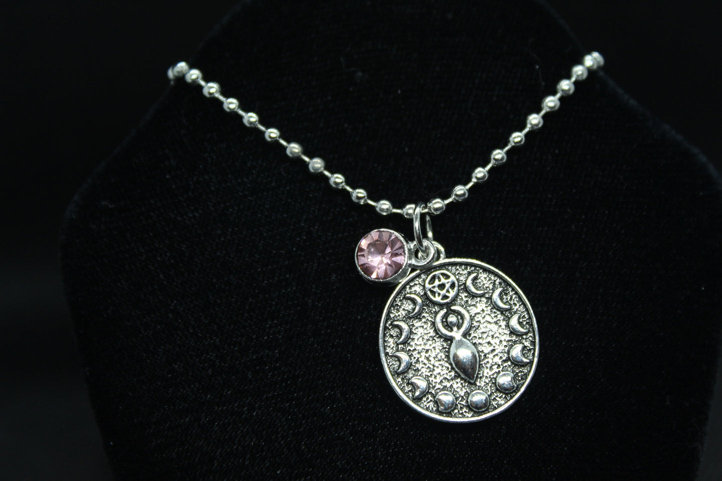 Pink Mother Goddess Moon Phase Necklace Crystal Witch Witchy Jewelry Witchcraft Wicca Wiccan Pagan Metaphysical