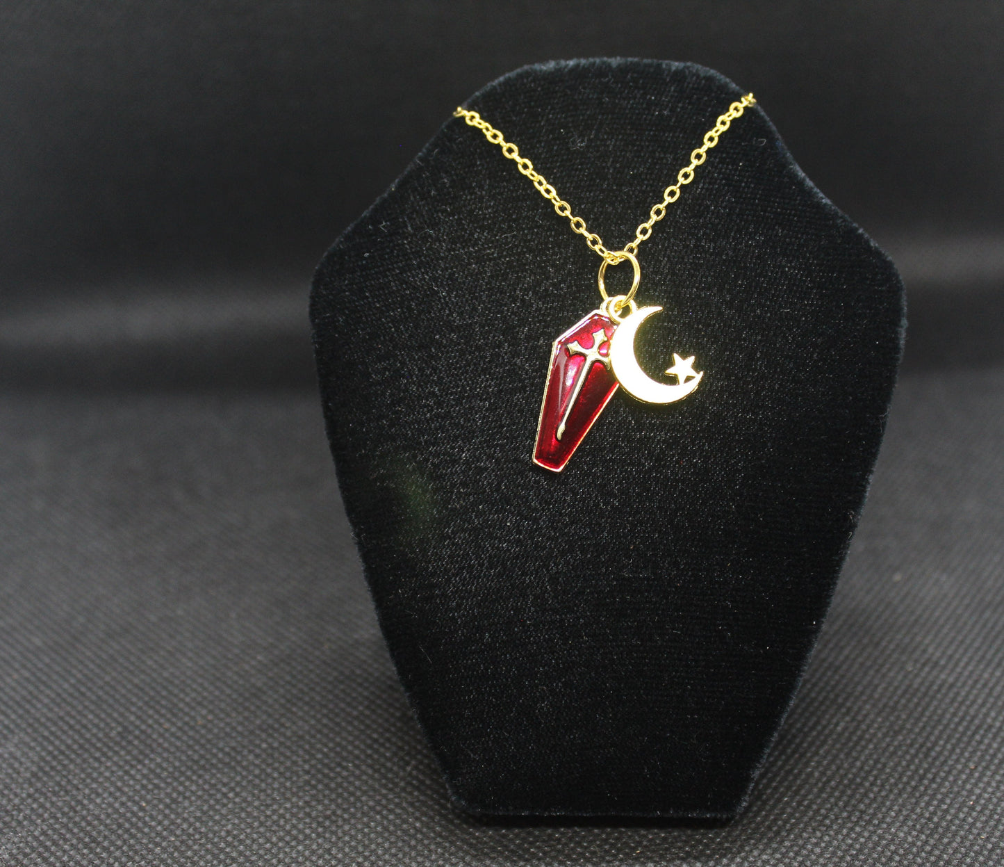 Red Coffin Moon Necklace Necklace Crystal Witch Witchy Jewelry Witchcraft Wicca Wiccan Pagan Metaphysical