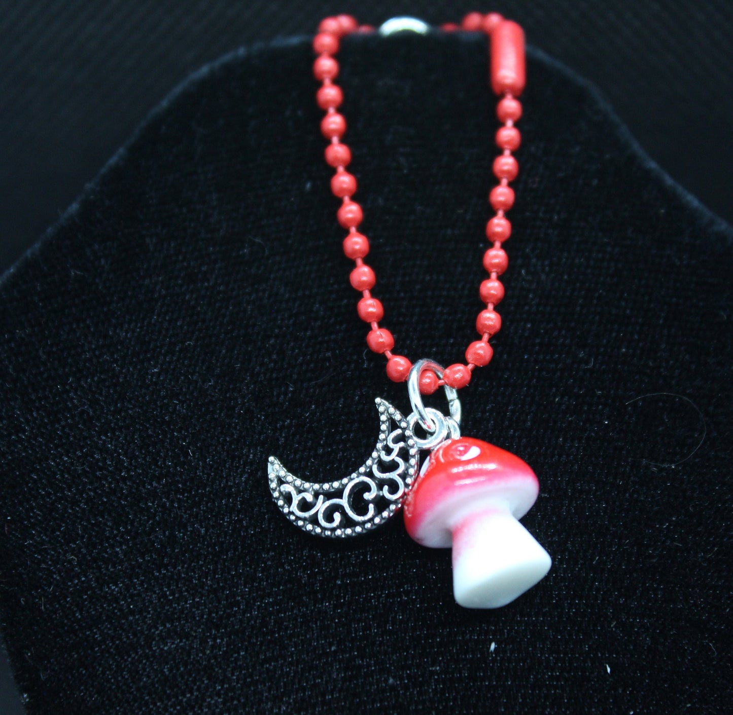 Red Mushroom Moon Keychain Charm Zipper Pull Crystal Witch Witchy Jewelry Witchcraft Metaphysical