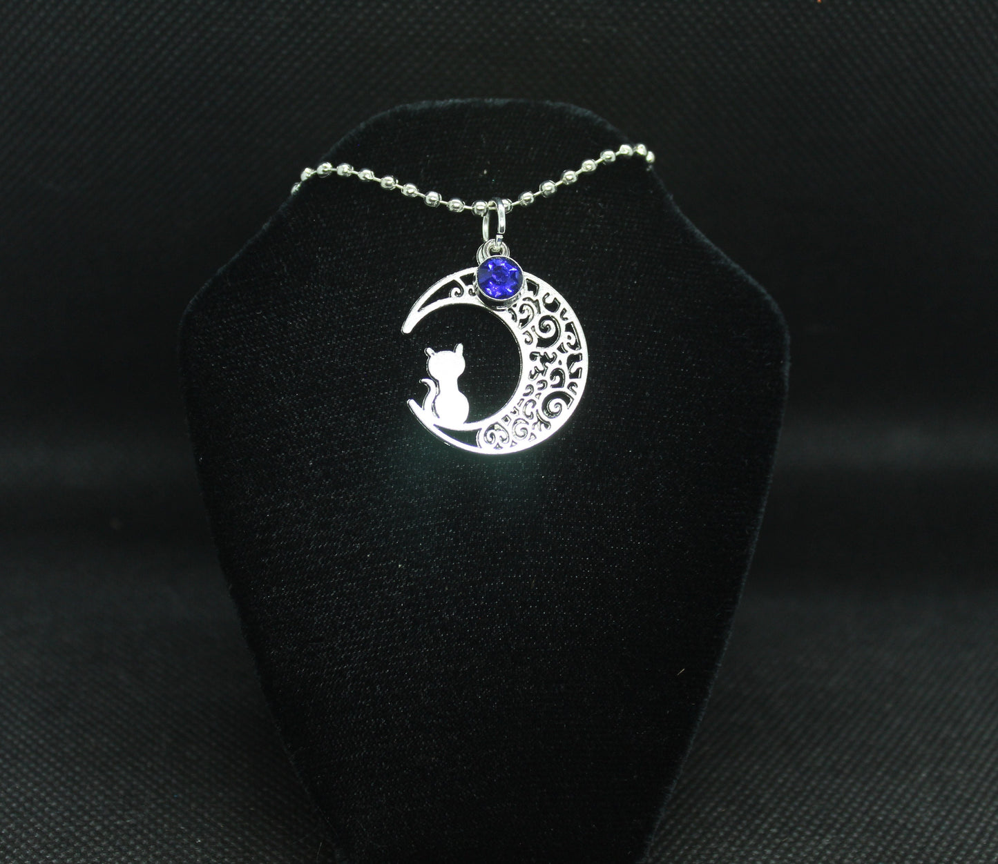 Blue Moon Cat Necklace Crystal Witch Witchy Jewelry Witchcraft Wicca Wiccan Pagan Metaphysical