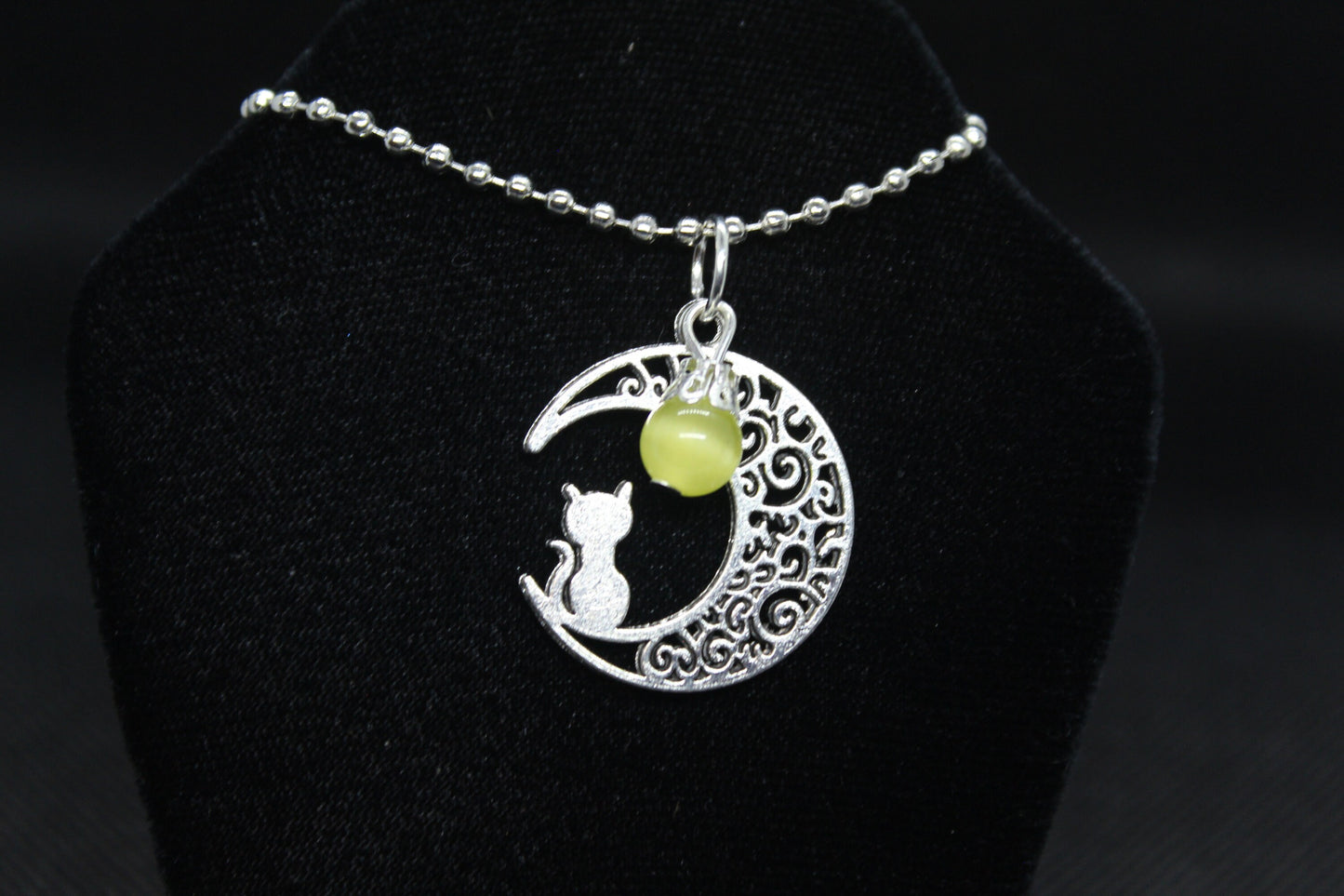 Yellow Moon Cat Necklace Crystal Witch Witchy Jewelry Witchcraft Wicca Wiccan Pagan Metaphysical