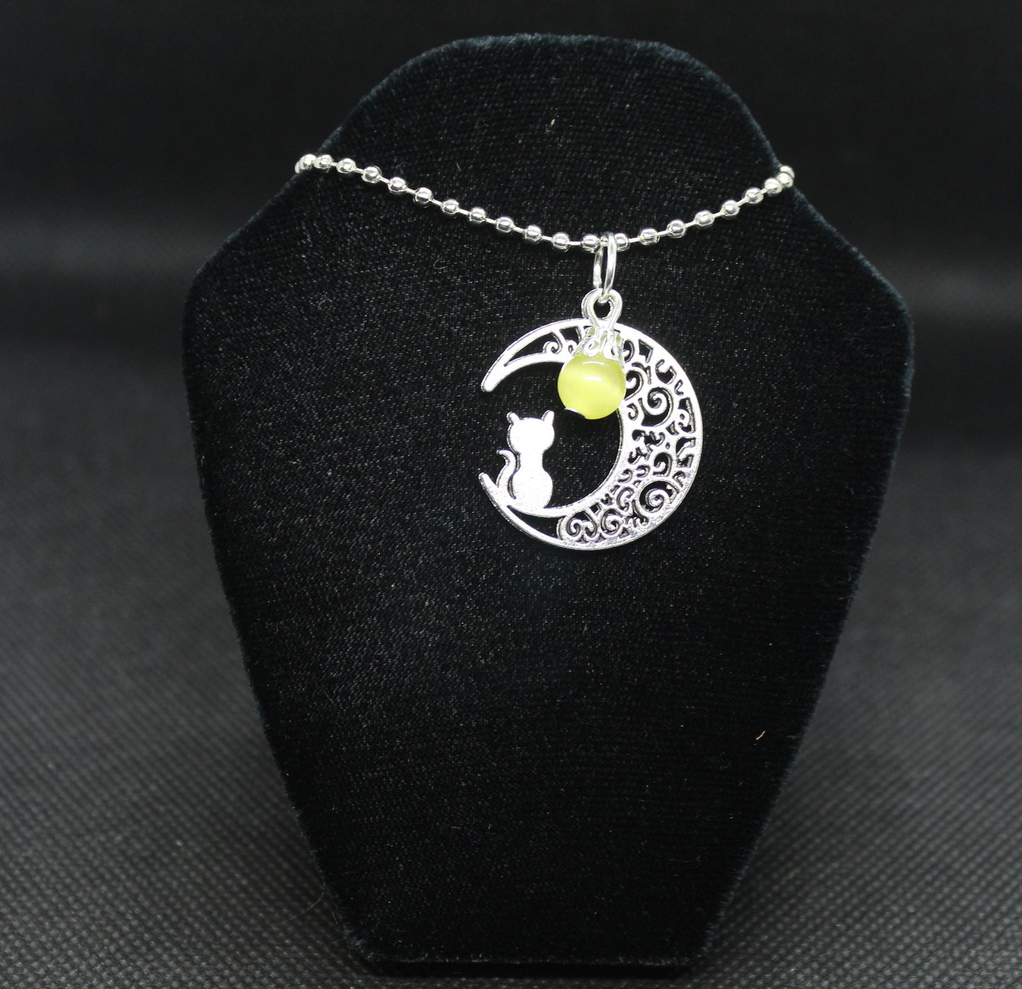 Yellow Moon Cat Necklace Crystal Witch Witchy Jewelry Witchcraft Wicca Wiccan Pagan Metaphysical