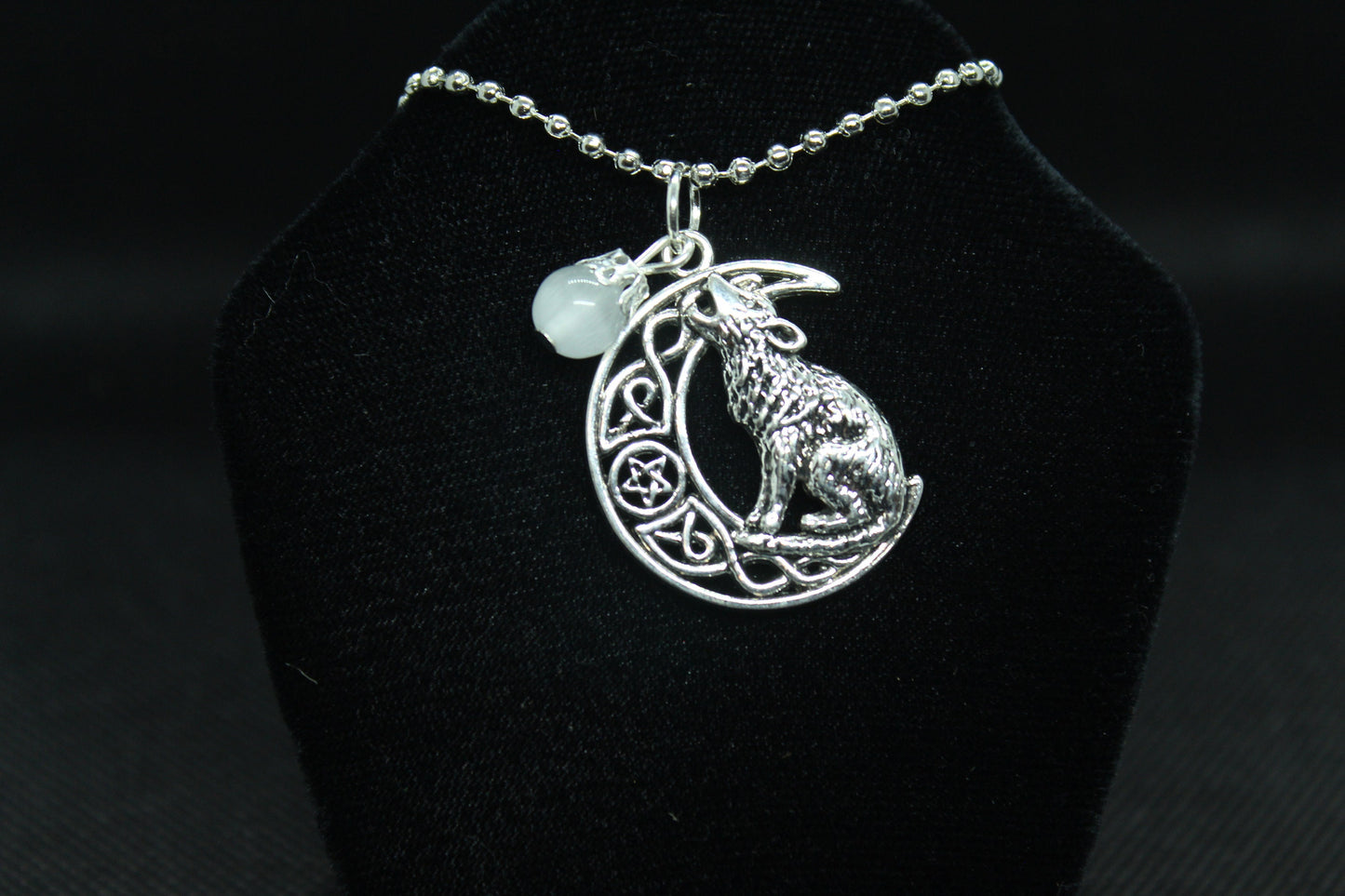 White Moon Howling Wolf Necklace Crystal Witch Witchy Jewelry Witchcraft Wicca Wiccan Pagan Metaphysical